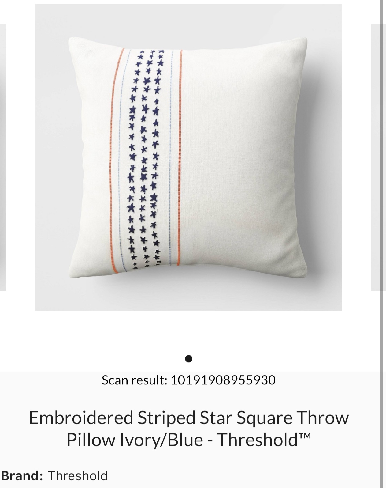 18” x 18” Embroidered striped throw square Pillow ivory/blue (4 per box)